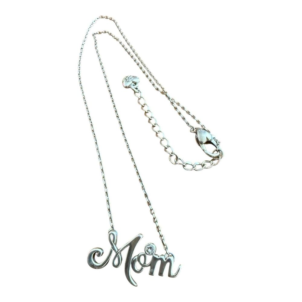Brighton PENSCRIPT MOM Pen Script Silver Tone Necklace Crystal
